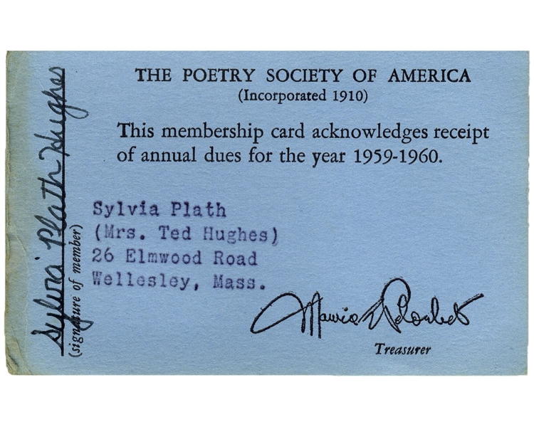 Sylvia Plath Signed Card for ''The Poetry Society of America''